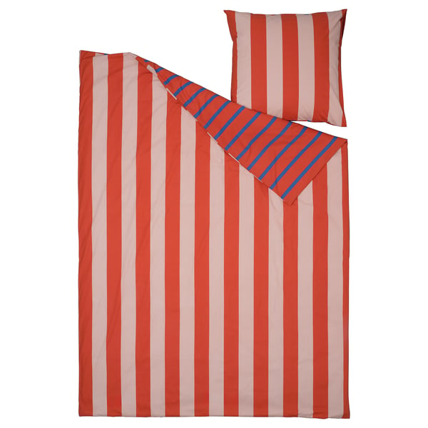 BARNDRÖM Duvet cover and pillowcase, pink red/stripe pattern, 140x200/80x80 cm