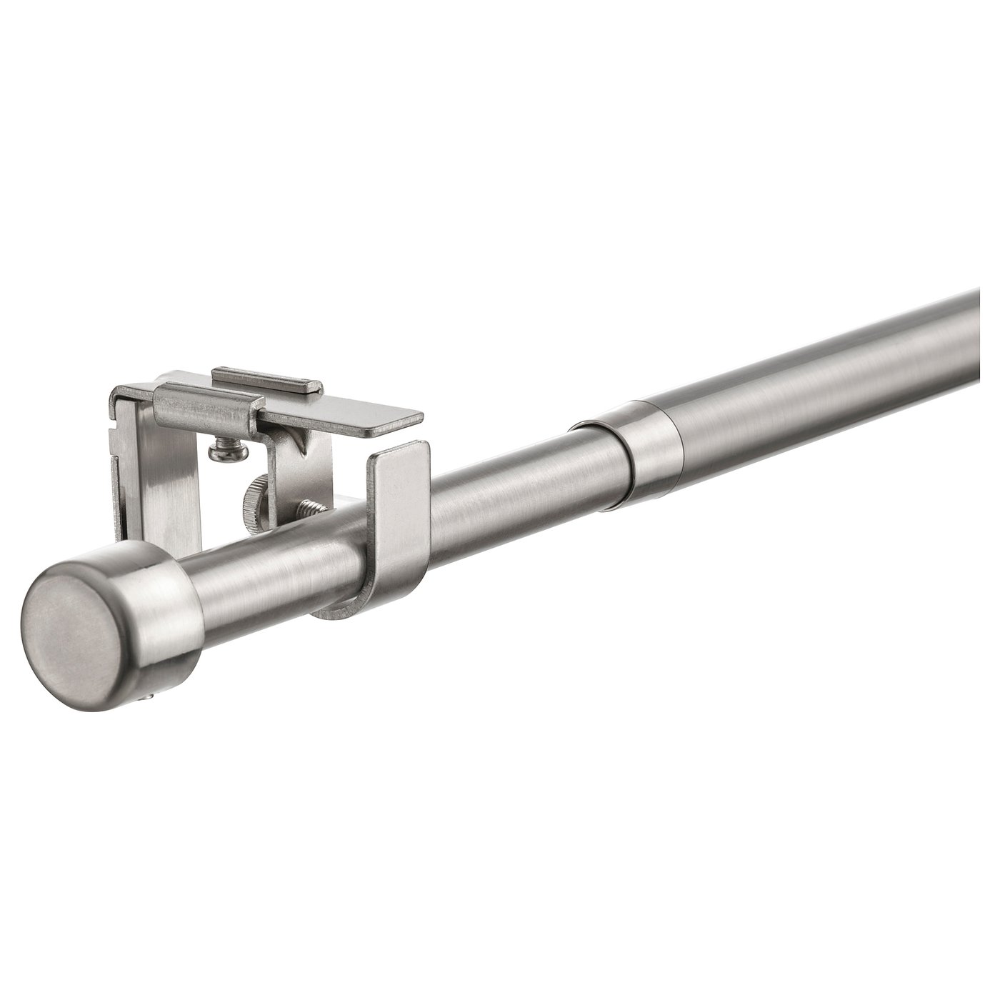 BEKRÄFTA silver curtain rod set, sleek design, adjustable length, includes brackets and finials.