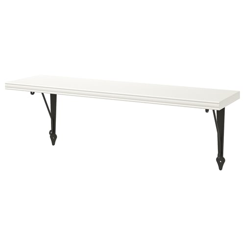BERGSHULT white wall shelf, rectangular, supported by black metal brackets.