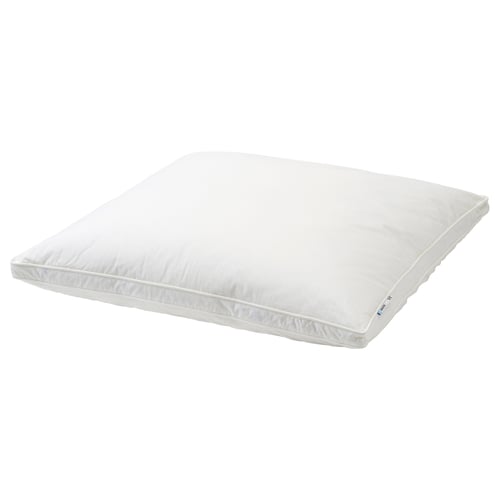 White BERGVEN pillow: soft down fill, firm feather core, cotton cover, rectangular shape.