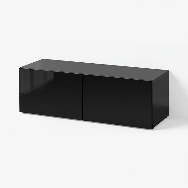 BESTÅ Shelf unit with doors, black-brown/Selsviken high-gloss/black, 120x42x38 cm