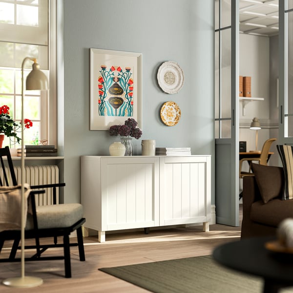 BESTÅ Storage combination with doors, white/Pipmakare white, 120x42x75 cm
