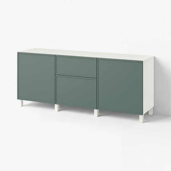BESTÅ Storage combination with drawers, Krukmakare dark grey-green/Stubbarp white, 180x42x74 cm