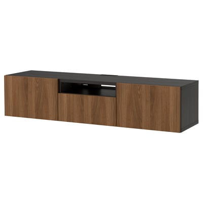 BESTÅ TV bench, black-brown Lappviken/brown walnut effect, 180x42x39 cm