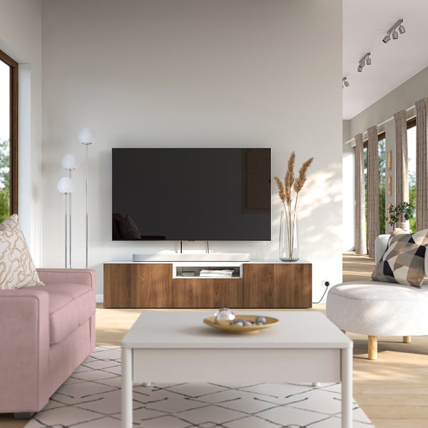 BESTÅ TV bench, white Lappviken/brown walnut effect, 180x42x39 cm