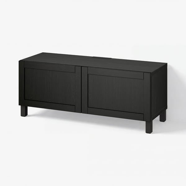 BESTÅ TV bench with doors, black-brown/Hanviken/Stubbarp black-brown, 120x42x48 cm