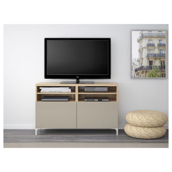 Modern living room with tv, devices, and european art.