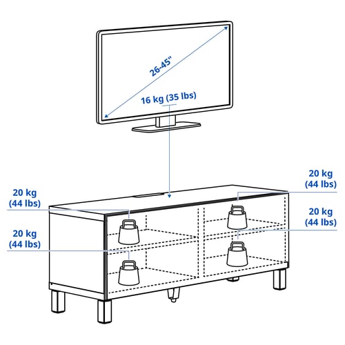 BESTÅ TV bench with doors, white Västerviken/Stubbarp/white, 120x42x48 cm