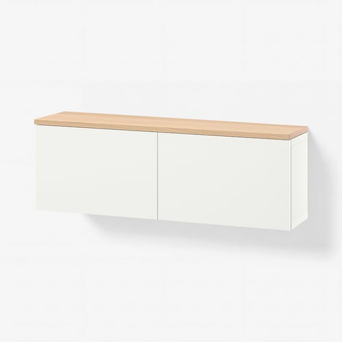 BESTÅ Wall-mounted cabinet combination, white Lappviken/oak veneer, 120x22x40 cm