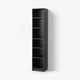 A tall, black BILLY bookcase with five shelves, designed for storage and display.