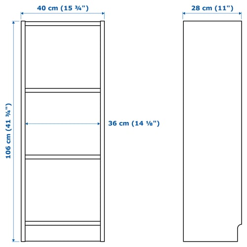 Illustration with measurements for the product: BILLY.