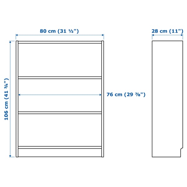 Illustration with measurements for the product: BILLY.