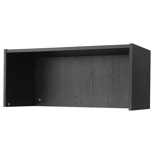 Black BILLY bookcase height extension unit - open, rectangular, wooden.