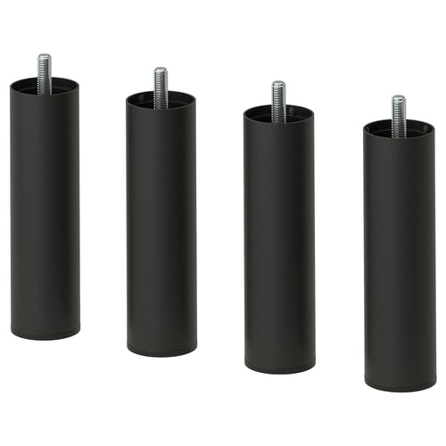 Four black metal legs with plastic feet, cylindrical shape and threaded top.