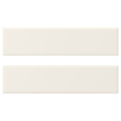 Displays two white rectangular BODBYN cabinet doors, featuring smooth, bevelled edges and a lacquered finish.