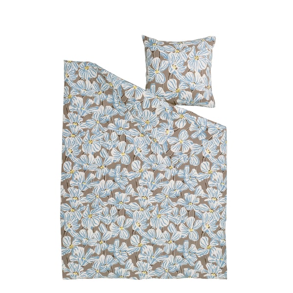 BÖNTRÄD bedding set: blue-white flower pattern on beige, 100% recycled cotton.
