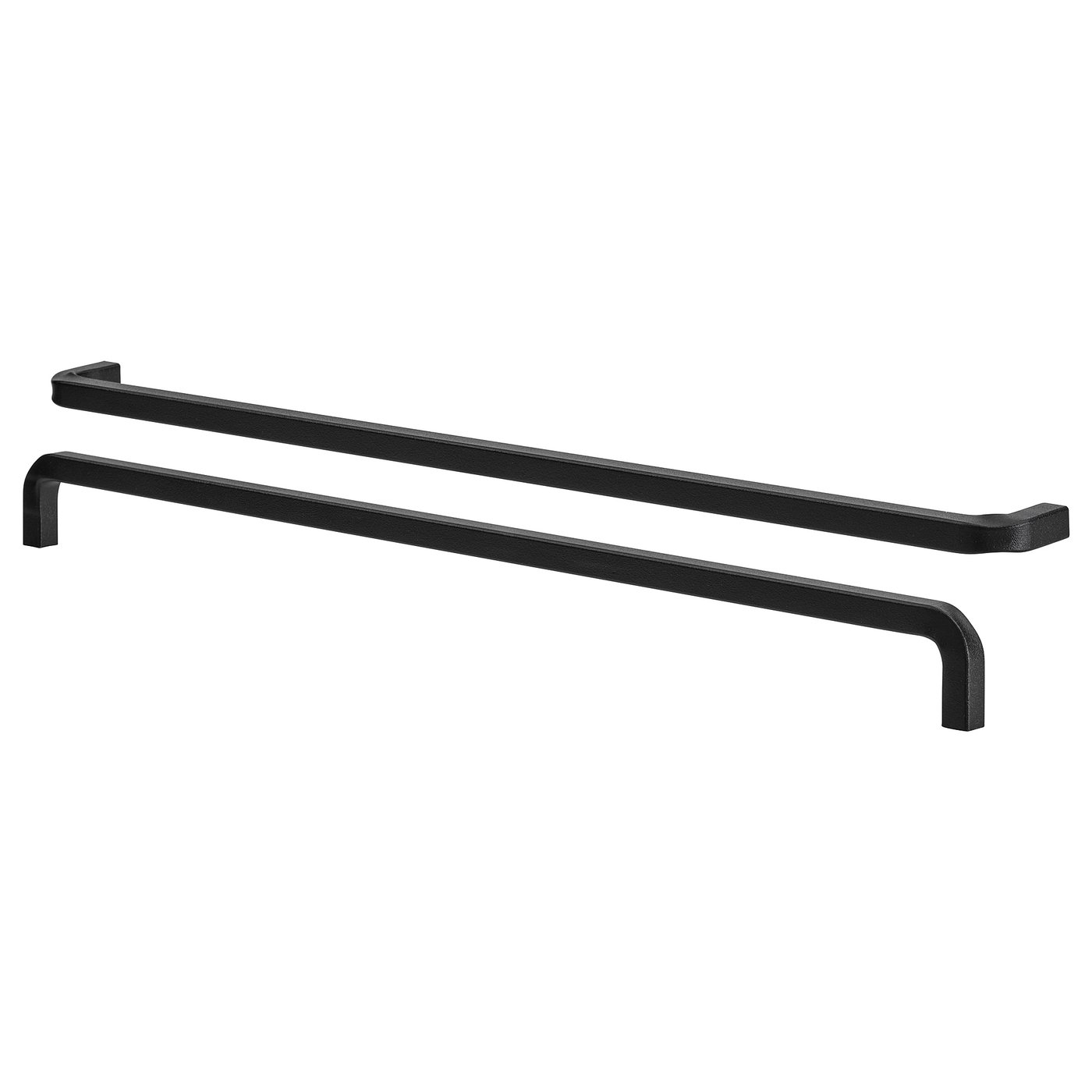 Black BORGHAMN handles: textured steel, rectangular shape, simple design, rustic handcrafted look.