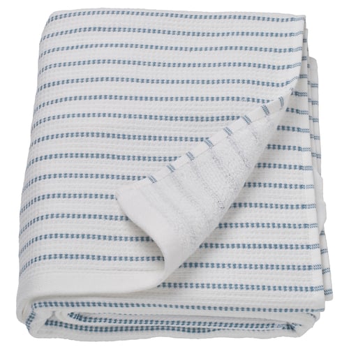 BROKGINST towel: white & blue striped cotton, folded, textured pattern.