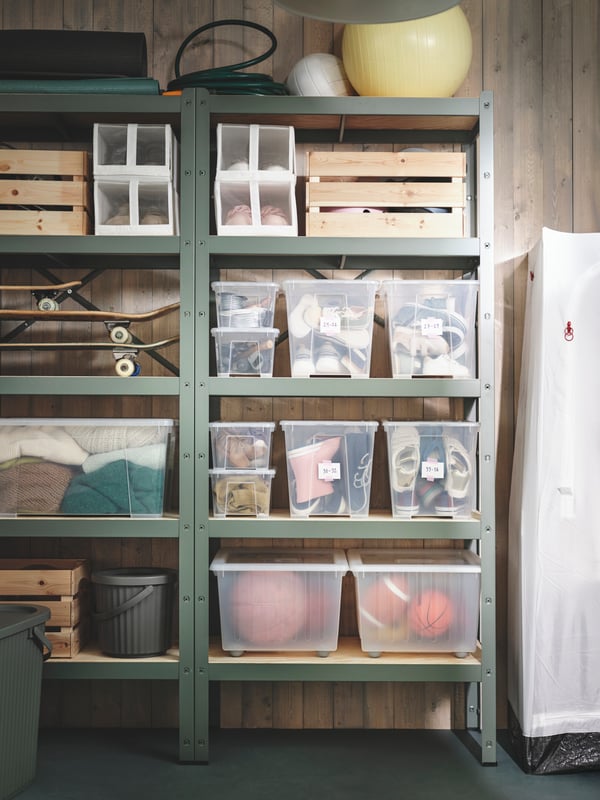 BROR Shelving unit, grey-green/pine plywood, 85x40x190 cm