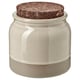 BRUGDHAJ jar, off-white, stoneware with glaze, round, cork lid.