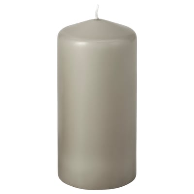 DAGLIGEN Unscented pillar candle, grey-beige, 14 cm 40 hr