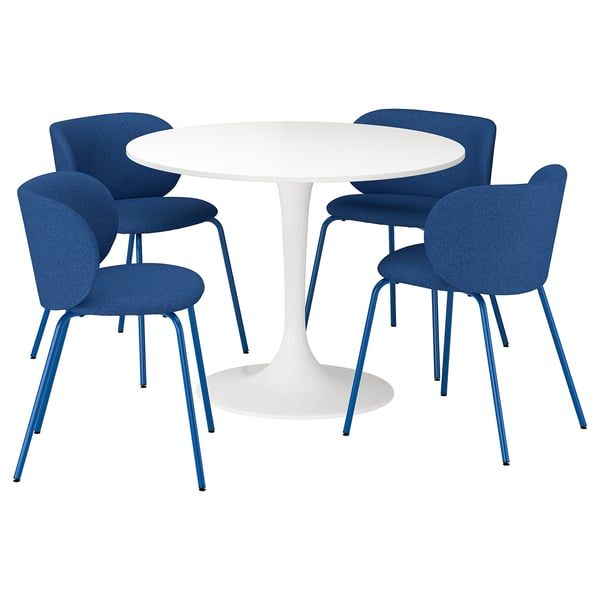 DOCKSTA / KRYLBO Table and 4 chairs, white/blue, 103 cm