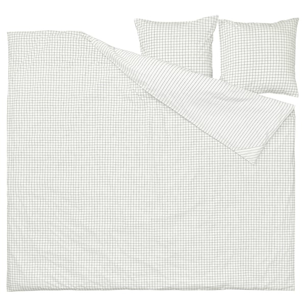 DOFTAKLEJA white duvet cover, chequered pattern, 100% cotton, rectangular shape.