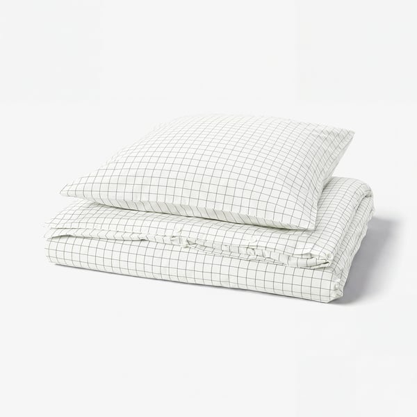 DOFTAKLEJA duvet set - 100% cotton, checkered/striped, concealed fasteners.