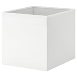 White DRÖNA storage box, square shape, made of recycled polyester, fits kallax shelving.