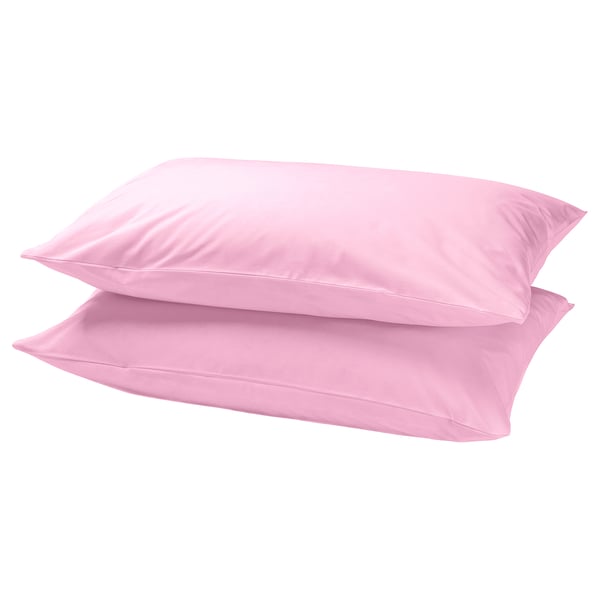 Two pink DVALA silk-like pillows stacked neatly, smooth texture, simple design.