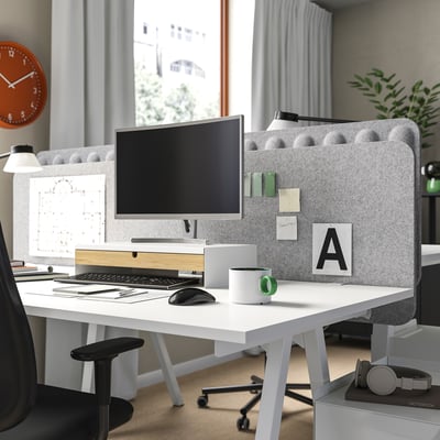 EILIF Screen for desk, grey, 160x48 cm