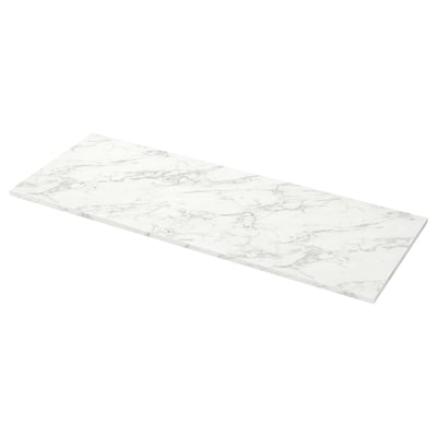 EKBACKEN marble-look countertop, white with grey veins, rectangular, smooth surface.