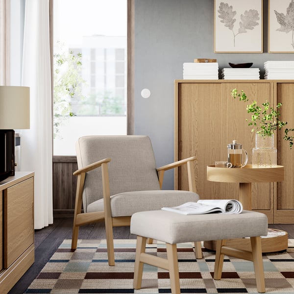 EKENÄSET Armchair, oak effect/Kilanda light beige