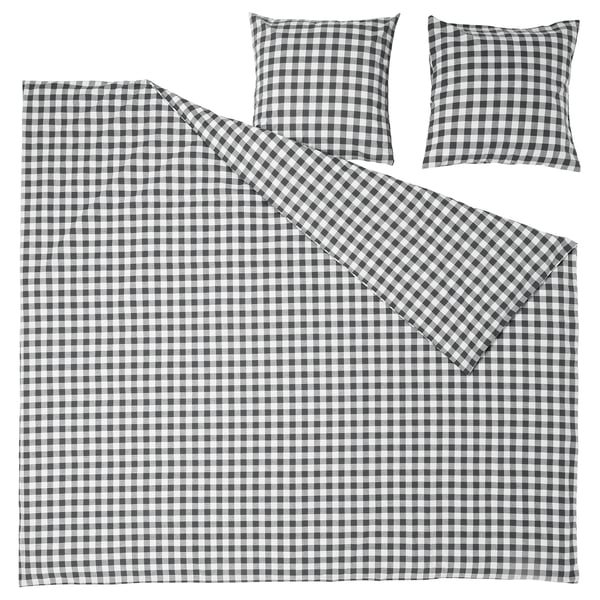 EKTANDVINGE bed set - grey gingham check, organic cotton, includes duvet & 2 pillow cases.