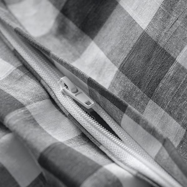EKTANDVINGE Duvet cover and pillowcase, anthracite white/check, 140x200/80x80 cm