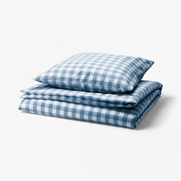 Blue and white gingham duvet set, organic cotton