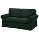 Dark green EKTORP loveseat. Comfy, rolled armrests, removable cover.