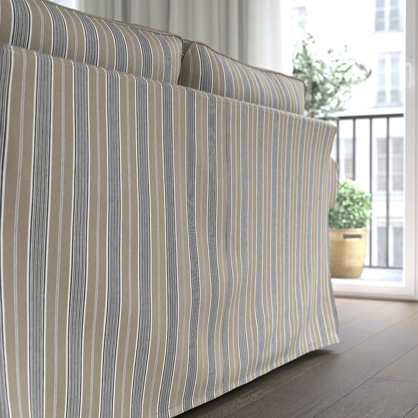 Stripes sofa, comfy cushions, reversible back, machine-washable cover.