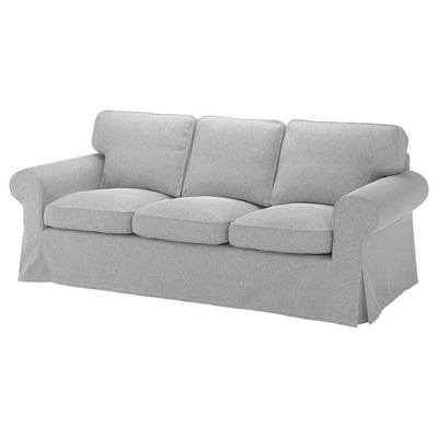 An EKTORP light gray sofa with plush cushions and a timeless design, perfect for comfort and easy cleaning with removable covers.