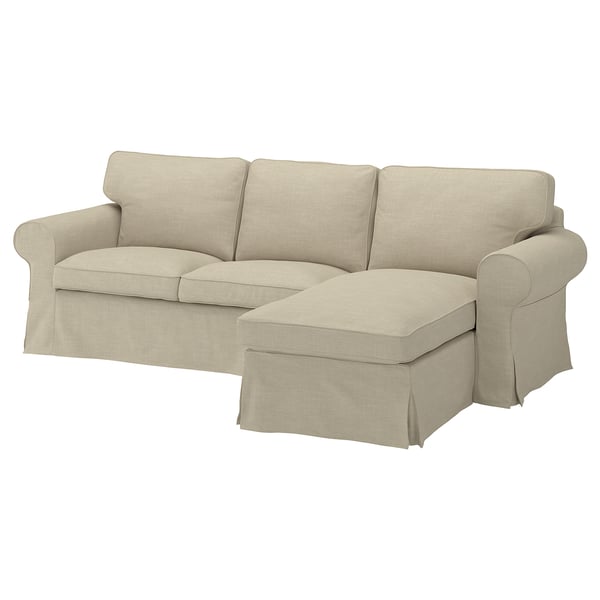 EKTORP 3-seat sofa with chaise longue, Hemmesta light beige