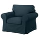 Teal EKTORP armchair with reversible cushions, machine-washable fabric, sturdy wooden frame.
