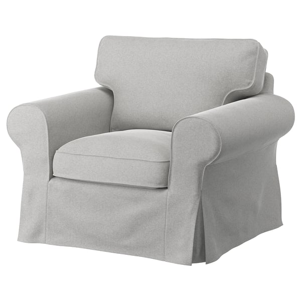 EKTORP chair, grey, upholstered, rounded arms, loose cushions.
