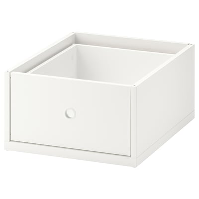 Ikea ELVARLI white storage drawer, square shaped, minimalist design, made of acrylic paint on fibreboard.