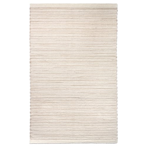 Handwoven ENERGIKÄLLA rug, neutral colours, cotton, rectangular, textured stripes.