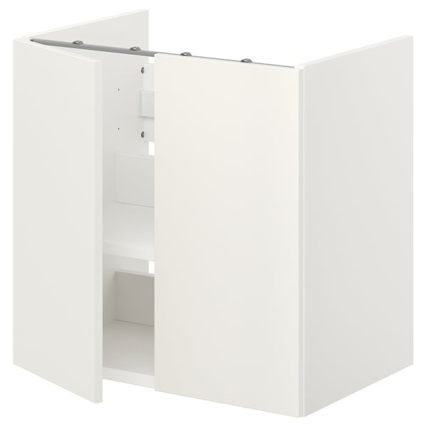ENHET white cabinet, sleek modern design, ideal for bathrooms, because its compact and efficient.