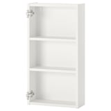 White wall cabinet, part of ENHET series, with two shelves. Made from fibreboard and particleboard, has a rectangular shape.