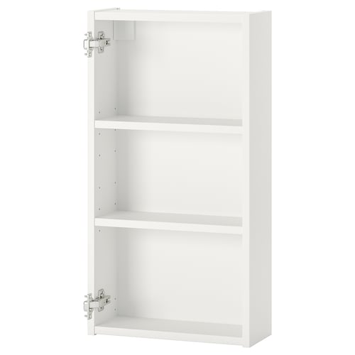 White wall cabinet, part of ENHET series, with two shelves. Made from fibreboard and particleboard, has a rectangular shape.