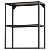 Black ENHET metal storage unit with two open shelves, sleek modern design.