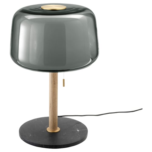 EVEDAL lamp: green glass, brass, marble base. Scandinavian style, mood & task lighting.