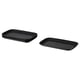 Image four black rectangular FÄRGKLAR plates with smooth edges. Simple, modern design in stoneware. Stacked in pairs.